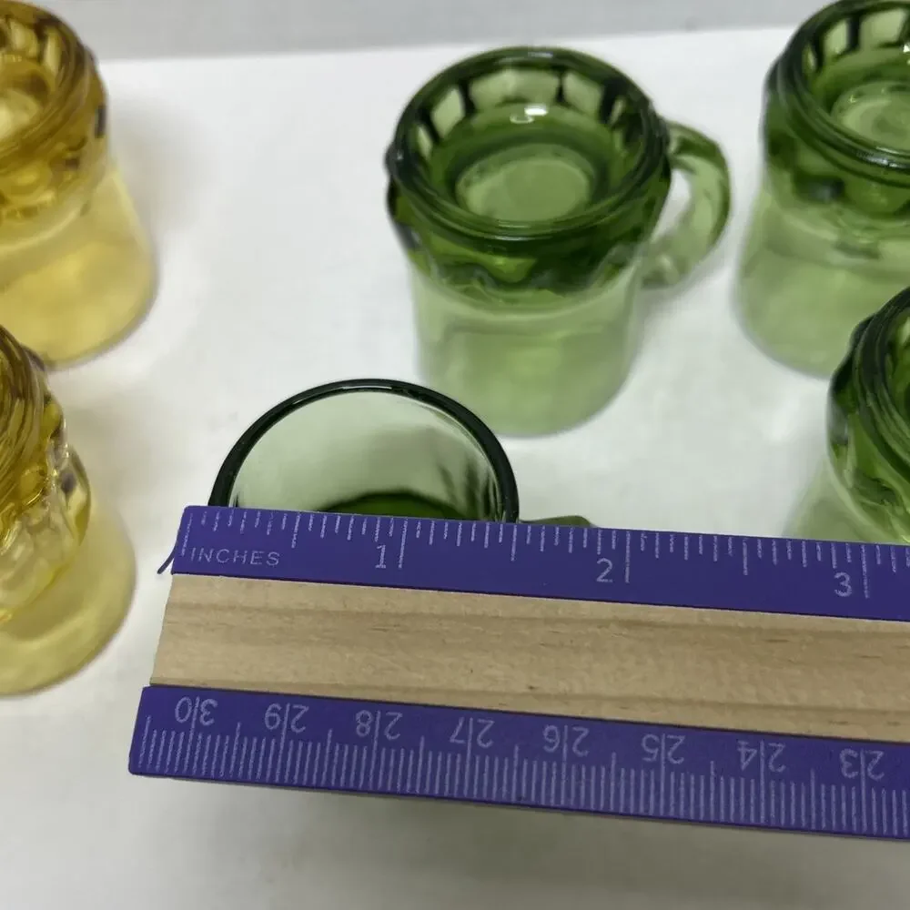 Federal Glass Mini Beer Mug Shotglasses Fluted Bottoms 4 Amber, 4 Green- Set 8